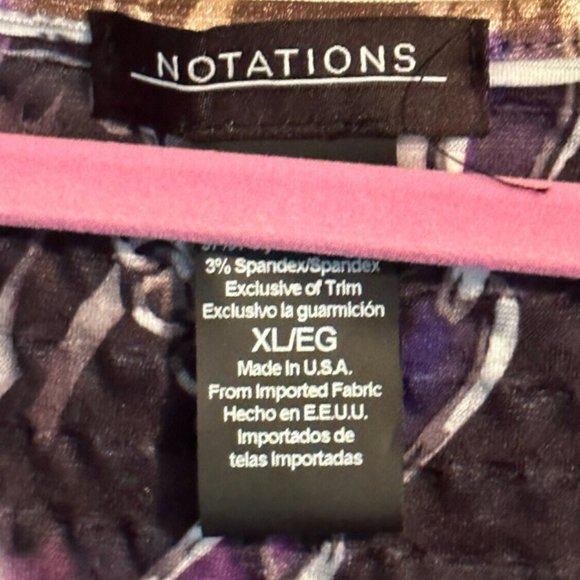 NWT NOTATIONS XL Top Shirt Blouse RUFFLED CHAIN Print PURPLE Iconic Class! - Picture 3 of 8